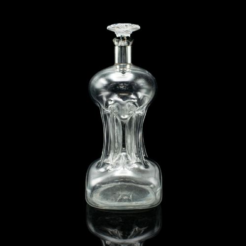 ANTIQUE SPIRIT DECANTER ENGLISH GLASS SILVER PORT BRANDY BOTTLE EDWARDIAN - ADDITIONAL PHOTO 3