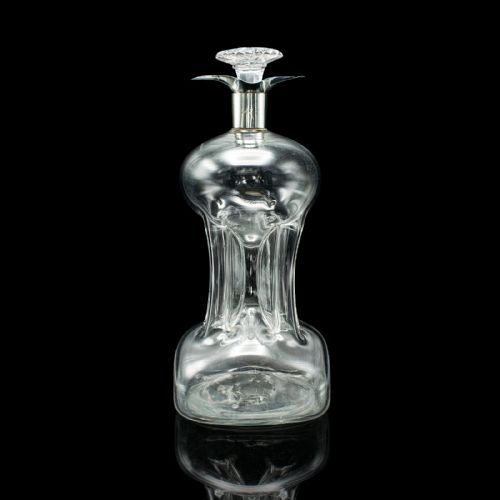 ANTIQUE SPIRIT DECANTER ENGLISH GLASS SILVER PORT BRANDY BOTTLE EDWARDIAN - ADDITIONAL PHOTO 4