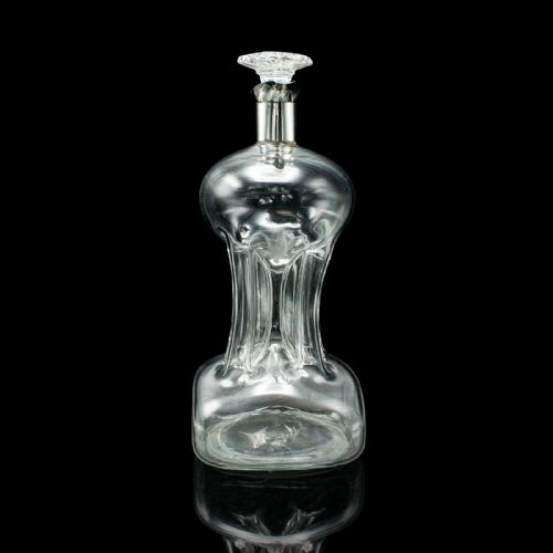 ANTIQUE SPIRIT DECANTER ENGLISH GLASS SILVER PORT BRANDY BOTTLE EDWARDIAN - ADDITIONAL PHOTO 5
