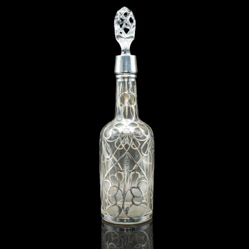 ANTIQUE SHERRY DECANTER ENGLISH GLASS SILVER PLATE SPIRIT BOTTLE EDWARDIAN - ADDITIONAL PHOTO 1