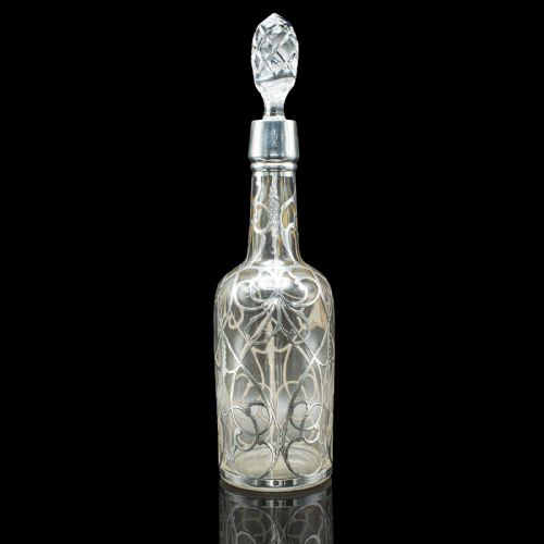 ANTIQUE SHERRY DECANTER ENGLISH GLASS SILVER PLATE SPIRIT BOTTLE EDWARDIAN - ADDITIONAL PHOTO 2