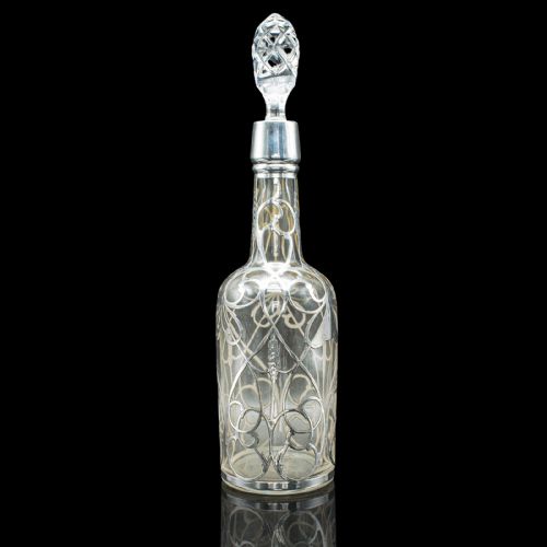 ANTIQUE SHERRY DECANTER ENGLISH GLASS SILVER PLATE SPIRIT BOTTLE EDWARDIAN - ADDITIONAL PHOTO 3