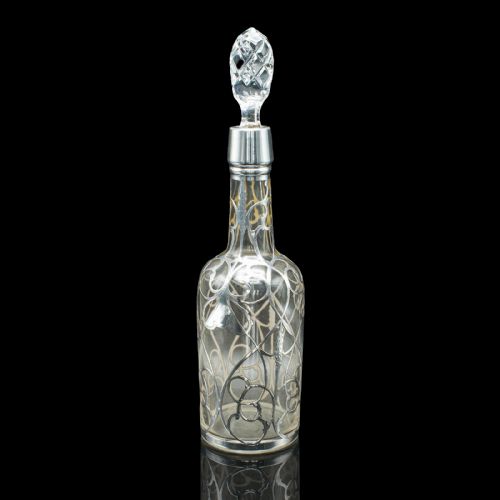 ANTIQUE SHERRY DECANTER ENGLISH GLASS SILVER PLATE SPIRIT BOTTLE EDWARDIAN - ADDITIONAL PHOTO 4