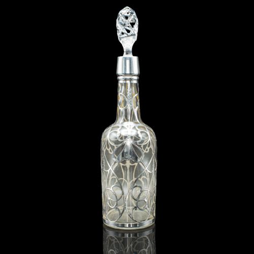 ANTIQUE SHERRY DECANTER ENGLISH GLASS SILVER PLATE SPIRIT BOTTLE EDWARDIAN - ADDITIONAL PHOTO 5