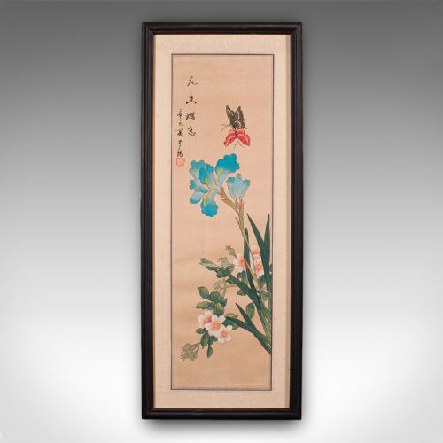 fig 2. Pair Of Antique Guo Hua Panels, Oriental Art, Watercolour, Woven Silk, Edwardian
