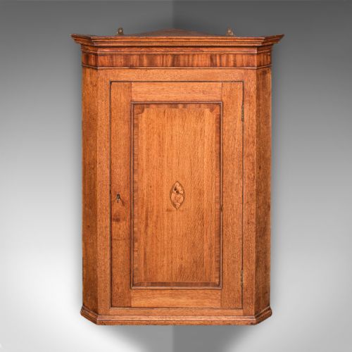 ANTIQUE MOUNTED CORNER CABINET ENGLISH OAK WALL CUPBOARD GEORGIAN C1780 - ADDITIONAL PHOTO 1