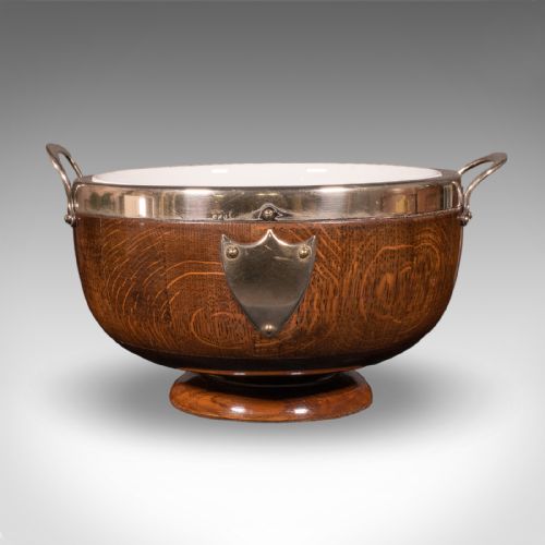 ANTIQUE PRESENTATION PRIZE BOWL ENGLISH OAK CERAMIC FRUIT DISH EDWARDIAN - ADDITIONAL PHOTO 1