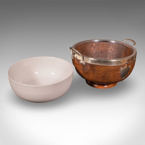 ANTIQUE PRESENTATION PRIZE BOWL ENGLISH OAK CERAMIC FRUIT DISH EDWARDIAN - ADDITIONAL PHOTO 2