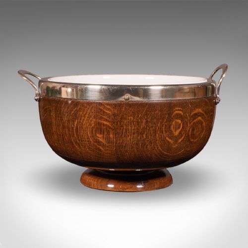 ANTIQUE PRESENTATION PRIZE BOWL ENGLISH OAK CERAMIC FRUIT DISH EDWARDIAN - ADDITIONAL PHOTO 3
