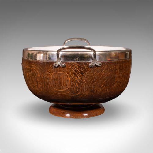 ANTIQUE PRESENTATION PRIZE BOWL ENGLISH OAK CERAMIC FRUIT DISH EDWARDIAN - ADDITIONAL PHOTO 4
