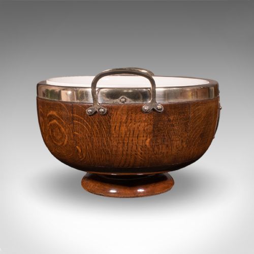 ANTIQUE PRESENTATION PRIZE BOWL ENGLISH OAK CERAMIC FRUIT DISH EDWARDIAN - ADDITIONAL PHOTO 5