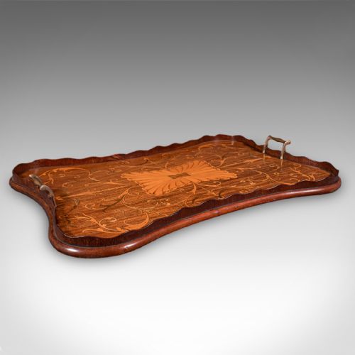 ANTIQUE BUTLER'S SERVING TRAY ENGLISH AFTERNOON TEA PLATTER INLAY VICTORIAN