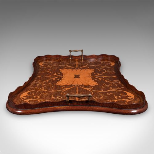 ANTIQUE BUTLER'S SERVING TRAY ENGLISH AFTERNOON TEA PLATTER INLAY VICTORIAN - ADDITIONAL PHOTO 2