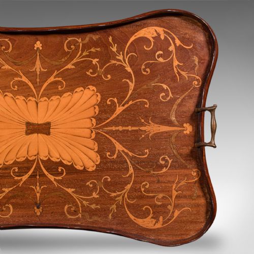 ANTIQUE BUTLER'S SERVING TRAY ENGLISH AFTERNOON TEA PLATTER INLAY VICTORIAN - ADDITIONAL PHOTO 7