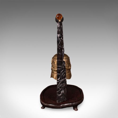 ANTIQUE TEA CEREMONY GONG ORIENTAL CARVED STAND BRASS BELL EDWARDIAN C1910 - ADDITIONAL PHOTO 3