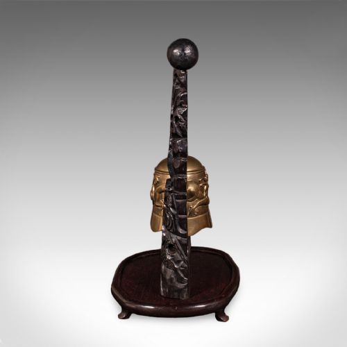 ANTIQUE TEA CEREMONY GONG ORIENTAL CARVED STAND BRASS BELL EDWARDIAN C1910 - ADDITIONAL PHOTO 5