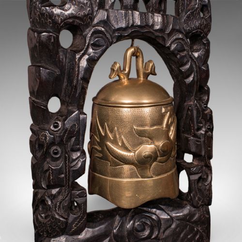 ANTIQUE TEA CEREMONY GONG ORIENTAL CARVED STAND BRASS BELL EDWARDIAN C1910 - ADDITIONAL PHOTO 8