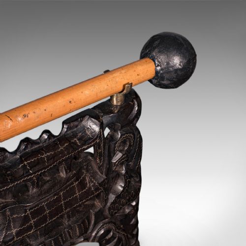 ANTIQUE TEA CEREMONY GONG ORIENTAL CARVED STAND BRASS BELL EDWARDIAN C1910 - ADDITIONAL PHOTO 9