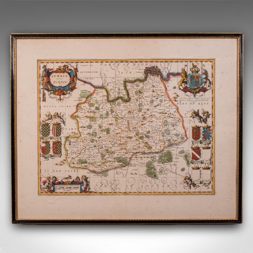 ANTIQUE MAP OF SURREY ENGLISH FRAMED COUNTY CARTOGRAPHY AFTER BLAEU C1690 - ADDITIONAL PHOTO 1