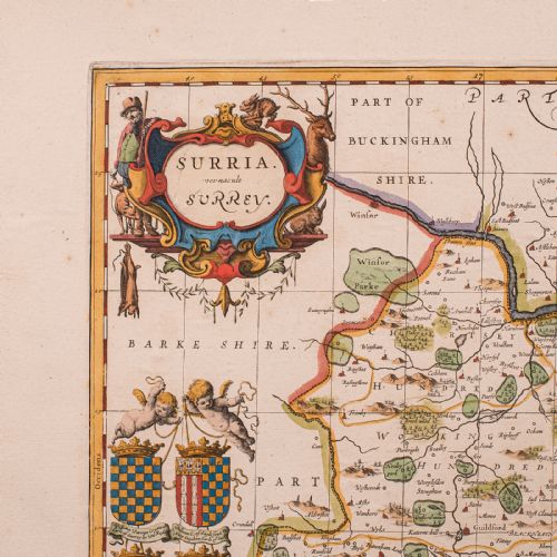 ANTIQUE MAP OF SURREY ENGLISH FRAMED COUNTY CARTOGRAPHY AFTER BLAEU C1690 - ADDITIONAL PHOTO 3