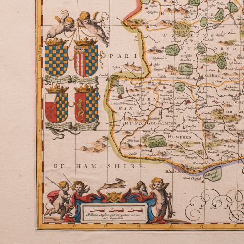 ANTIQUE MAP OF SURREY ENGLISH FRAMED COUNTY CARTOGRAPHY AFTER BLAEU C1690 - ADDITIONAL PHOTO 5