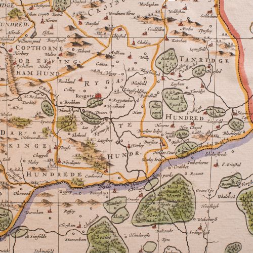 ANTIQUE MAP OF SURREY ENGLISH FRAMED COUNTY CARTOGRAPHY AFTER BLAEU C1690 - ADDITIONAL PHOTO 9