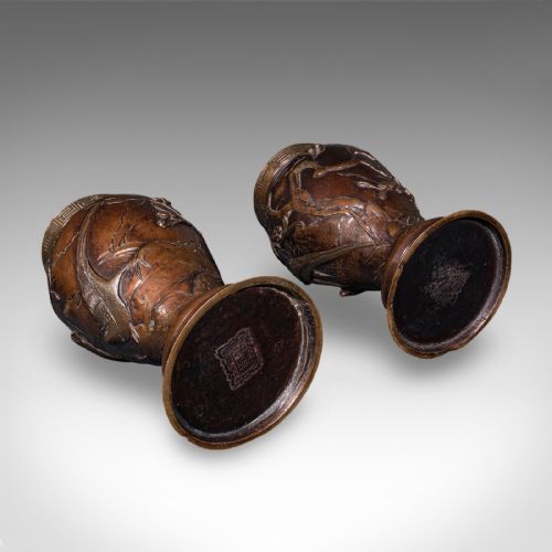 PAIR OF ANTIQUE DECORATIVE MEIJI VASES JAPANESE BRONZE BOUQUET POT VICTORIAN - ADDITIONAL PHOTO 9