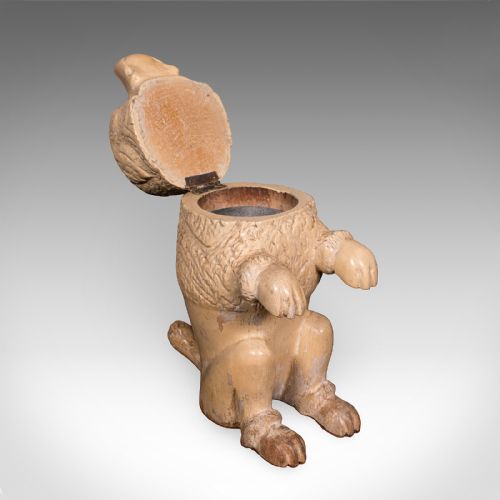 ANTIQUE POODLE TOBACCO JAR ENGLISH FRUITWOOD DOG TREEN FIGURAL EDWARDIAN - ADDITIONAL PHOTO 1