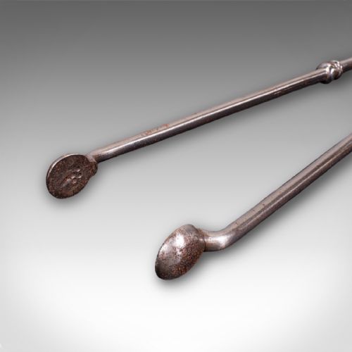 ANTIQUE COMPANION SET THREE FIRESIDE TOOLS ENGLISH STEEL BRASS VICTORIAN - ADDITIONAL PHOTO 9