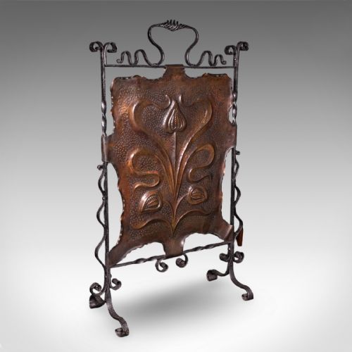 ANTIQUE FIRE SCREEN ART NOUVEAU FRENCH FIREPLACE REFLECTOR COPPER VICTORIAN