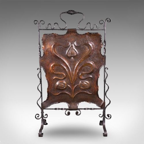 ANTIQUE FIRE SCREEN ART NOUVEAU FRENCH FIREPLACE REFLECTOR COPPER VICTORIAN - ADDITIONAL PHOTO 1