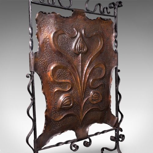 ANTIQUE FIRE SCREEN ART NOUVEAU FRENCH FIREPLACE REFLECTOR COPPER VICTORIAN - ADDITIONAL PHOTO 2