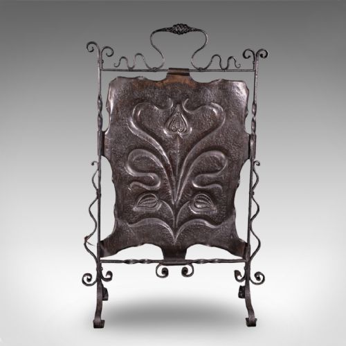 ANTIQUE FIRE SCREEN ART NOUVEAU FRENCH FIREPLACE REFLECTOR COPPER VICTORIAN - ADDITIONAL PHOTO 5