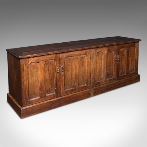 LARGE ANTIQUE DRESSER BASE ENGLISH OAK GOTHIC REVIVAL WINDOW SEAT VICTORIAN