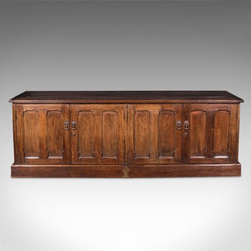 LARGE ANTIQUE DRESSER BASE ENGLISH OAK GOTHIC REVIVAL WINDOW SEAT VICTORIAN - ADDITIONAL PHOTO 2