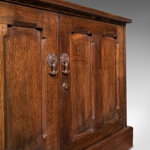 LARGE ANTIQUE DRESSER BASE ENGLISH OAK GOTHIC REVIVAL WINDOW SEAT VICTORIAN - ADDITIONAL PHOTO 9