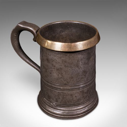 ANTIQUE PUBLIC HOUSE TANKARD ENGLISH PEWTER QUART JUG BREWERIANA VICTORIAN