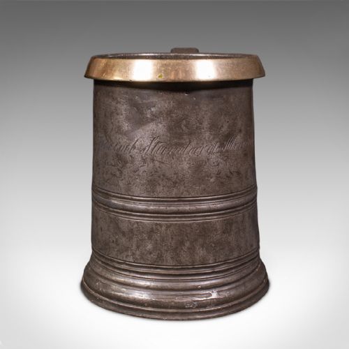 ANTIQUE PUBLIC HOUSE TANKARD ENGLISH PEWTER QUART JUG BREWERIANA VICTORIAN - ADDITIONAL PHOTO 1