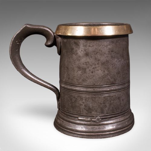 ANTIQUE PUBLIC HOUSE TANKARD ENGLISH PEWTER QUART JUG BREWERIANA VICTORIAN - ADDITIONAL PHOTO 2