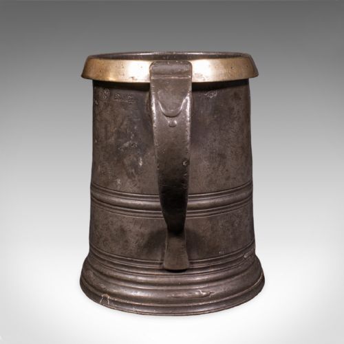 ANTIQUE PUBLIC HOUSE TANKARD ENGLISH PEWTER QUART JUG BREWERIANA VICTORIAN - ADDITIONAL PHOTO 3