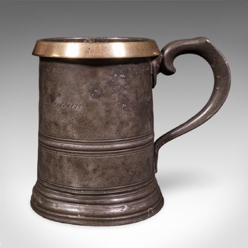 ANTIQUE PUBLIC HOUSE TANKARD ENGLISH PEWTER QUART JUG BREWERIANA VICTORIAN - ADDITIONAL PHOTO 4
