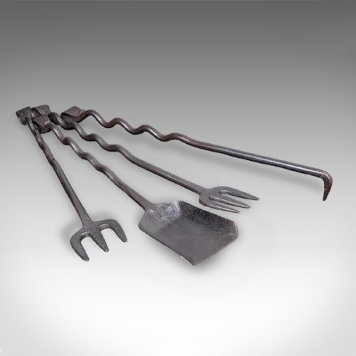 4 ANTIQUE COUNTRY HOUSE INGLENOOK FIRE TOOLS ENGLISH COMPANION SET VICTORIAN - ADDITIONAL PHOTO 10