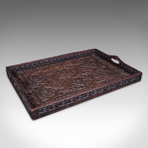ANTIQUE CARVED SERVING TRAY ANGLOINDIAN AFTERNOON TEA PLATTER LATE VICTORIAN