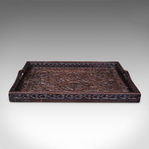 ANTIQUE CARVED SERVING TRAY ANGLOINDIAN AFTERNOON TEA PLATTER LATE VICTORIAN - ADDITIONAL PHOTO 1