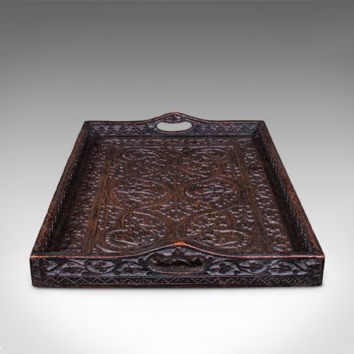 ANTIQUE CARVED SERVING TRAY ANGLOINDIAN AFTERNOON TEA PLATTER LATE VICTORIAN - ADDITIONAL PHOTO 2