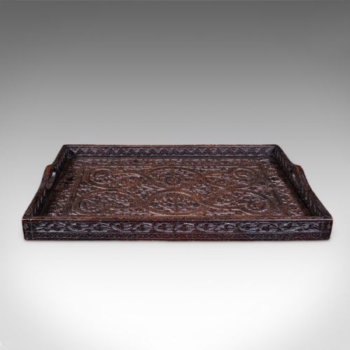 ANTIQUE CARVED SERVING TRAY ANGLOINDIAN AFTERNOON TEA PLATTER LATE VICTORIAN - ADDITIONAL PHOTO 3