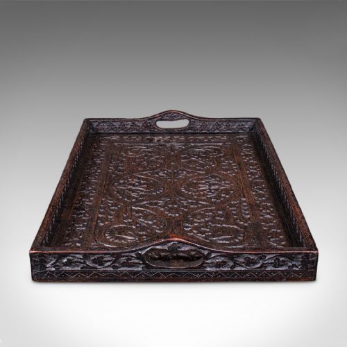 ANTIQUE CARVED SERVING TRAY ANGLOINDIAN AFTERNOON TEA PLATTER LATE VICTORIAN - ADDITIONAL PHOTO 4