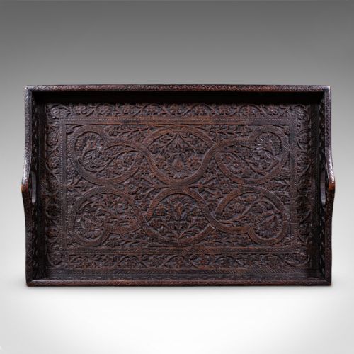 ANTIQUE CARVED SERVING TRAY ANGLOINDIAN AFTERNOON TEA PLATTER LATE VICTORIAN - ADDITIONAL PHOTO 6