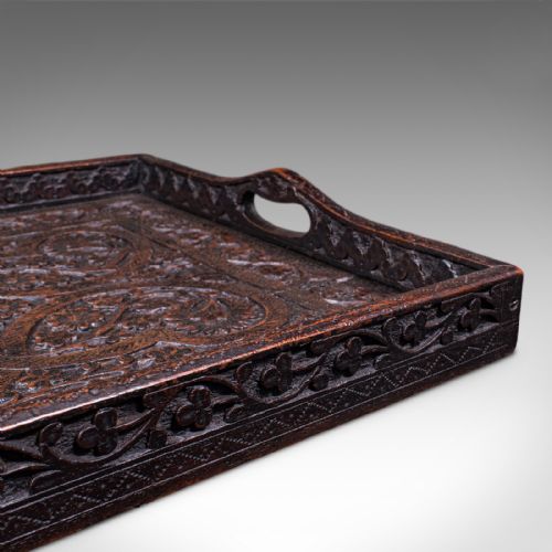 ANTIQUE CARVED SERVING TRAY ANGLOINDIAN AFTERNOON TEA PLATTER LATE VICTORIAN - ADDITIONAL PHOTO 8
