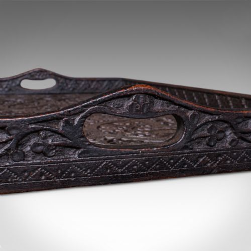 ANTIQUE CARVED SERVING TRAY ANGLOINDIAN AFTERNOON TEA PLATTER LATE VICTORIAN - ADDITIONAL PHOTO 9